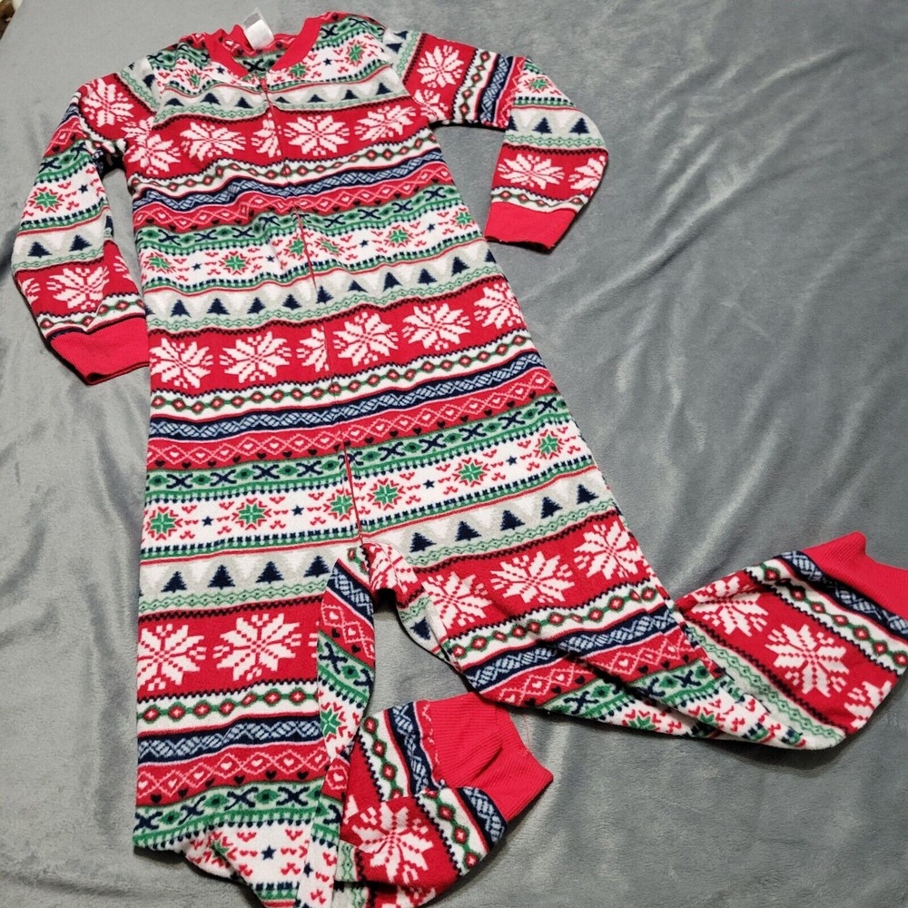 Full Zip Pj Boy 8 Pajama Pants Red Green Christmas Fleece Elastic Waist Ankle